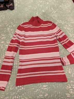Kit and Ace Red and White Wool Striped Turtleneck Sweater